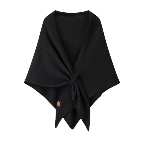 Women Pashmina Shawl Wraps Knitted Shawls and Wraps Cardigan Cape Wool Cashmere Shoulder Top Sweater Shawl Scarf - color: Black