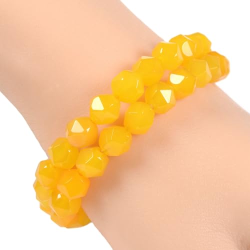 Justinstones 8mm Natural Gemstone Round Beads Triangle Faceted Charm Stretch Bracelet 6.5" - color: Yellow Agate