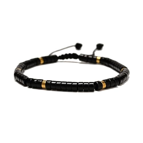Mixed Gemstone Adjustable Braided Beaded Bracelet for Women, 2x4mm Heishi Disc Natural Healing Stone Summer Beach Jewelry, Yoga Gift for Her - color: Black Obsidian