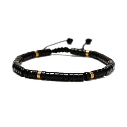 Mixed Gemstone Adjustable Braided Beaded Bracelet for Women, 2x4mm Heishi Disc Natural Healing Stone Summer Beach Jewelry, Yoga Gift for Her - color: Black Obsidian