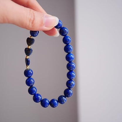 Lapis Lazuli Healing Bracelet – Real Crystal Beads for Stress Relief, Meditation & Chakra Balance – Natural Gemstone Jewelry Gift for Women & Men, Adjustable Stretch Fit - style: heart with gift boxes