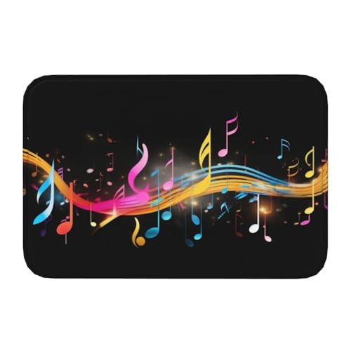 Colorful Musical Note Print Flannel Anti-Slip Mat 16x24in Polyester Floor Covering, Full Single-Side Printed - color: Colorful Musical Note