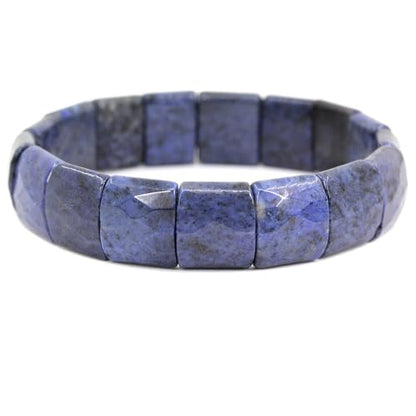 Keleny Gemstones Semi Precious 15mm Square Grain Faceted Beaded Stretch Bangle 7.5 Inch Unisex - color: Blue Dumortierite