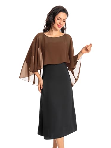 Baoqiya Women's Capelet Shawls and Wraps for Evening Dresses Soft Bridesmaid Shawl Chiffon Cape Wedding Cover Up - color: Brown