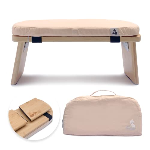 Meditation Bench | Foldable Bamboo Stool with Cushion and Carry Bag | for Your Mindfulness and Meditation Practice | Alternative to Meditation Cushion (Peach, Small)