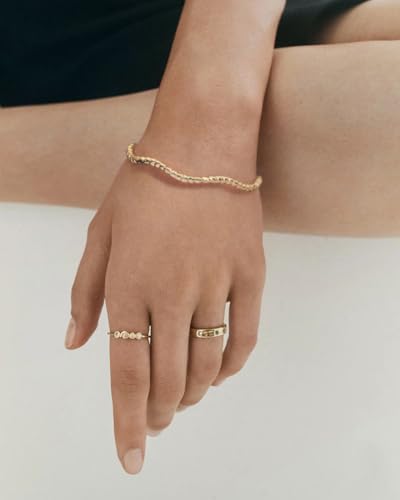 POTESSA 18K Gold Plated Cuff Bracelets Adjustable Dainty Bangle Handemade Jewelry for Women - style: wave