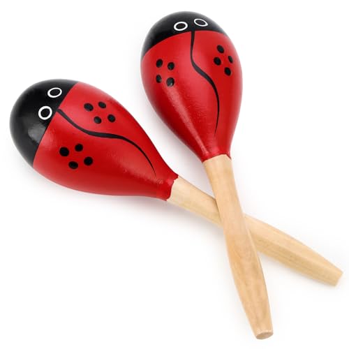 2 Pcs Maracas, 9 Inch Hand Percussion Rattles, Wooden Rumba Shaker Hand Musical Instruments with Clear Rhythm for Music Learning (Red-9 Inch) - color: Red-9 Inch