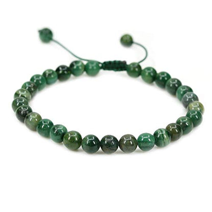 Angelstones Handmade Gemstone 6mm Round Beads Adjustable Braided Macrame Tassels Chakra Reiki Bracelets 7-9 inch Unisex - color: African Serpentine