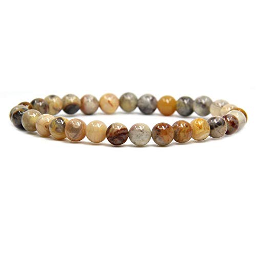 Angelstones Handmade Natural Healing Gemstone 6mm Round Beads Stretch Crystal Bracelet 7 Inch Unisex - color: Crazy Lace Agate