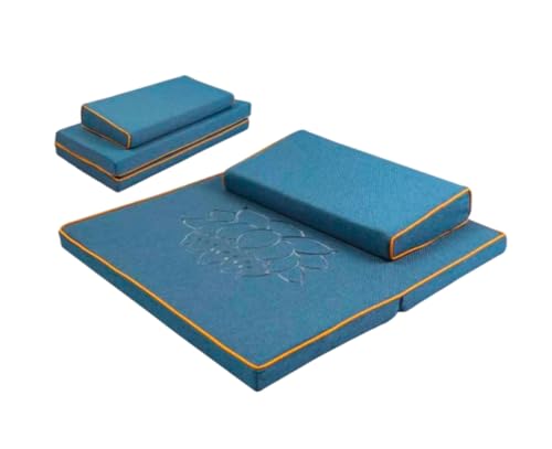 Portable Foldable Meditation Cushion Mat Set, Larger Thick Yoga Mat Bolster Floor Pillows Seating for Adults Meditation Accessories(Size:60x60cm(24x24inch),Color:Blue) - color: Blue, size: 60x60cm(24x24inch)