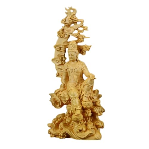Guanyin Wooden Statue Handcrafted Huangyang Wood Carving and Office Decor for Meditation Rooms Teahouses and Spiritual Spaces