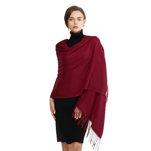 RIIQIICHY Women's Scarf Pashmina Shawls and Wraps for Evening Dress Bridesmaid Wedding Bridal Winter Warm Long Large Scarves - color: Dark Red