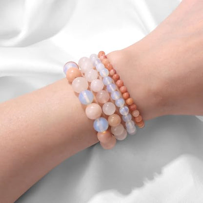 4pcs Beaded Bracelets for Women,Natural Healing Crystal Gemstones Bracelet,Anxiety Stress Relief Bracelet Handmade purple Jewelry Gifts for Women - color: Pink aventurine&Opal&Pink Crystal