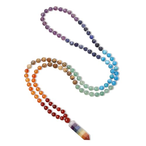 COAI Handmade 108 Beads Mala Necklace for Women, Green Aventurine/Amethyst Onyx 7 Chakra Necklace for Women - style: 7 Chakra