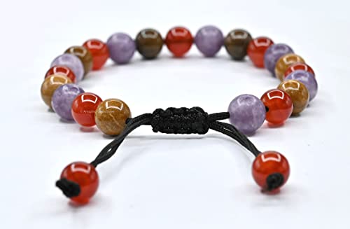 Amazing Gemstone Bracelet for Teens - Yellow Jasper Lepidolite Carnelian Bracelet Set for Men Women Healing Calming Anxiety Stress Relief Gifts Pulseras Para Hombres Mujer (Adjustable) (Teenagers) - color: Teenagers