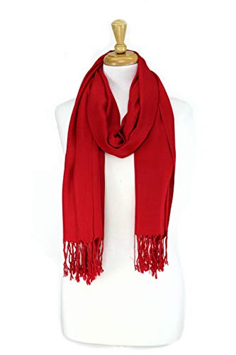 Luxurious Pashmina Feel Scarf & Shawl - Soft Solid Color Wrap for Weddings, Evening Dresses, Gifts - color: . Red