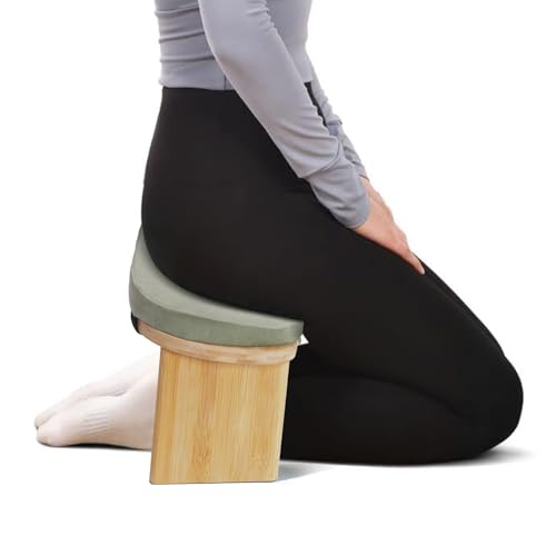 DKSLALALI Meditation Bench, Foldable Ergonomic Bamboo Kneeling Chair with Meditation Extra Soft Cushion Portable Comfortable Meditation Stool Bench for Prayer Kneeler Travel & Yoga - color: Green