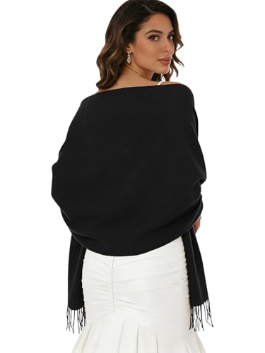 Sumolux Scarf for Women Pashmina Shawls Wraps for Evening Dresses Wedding Bridesmaid Gifts Winter Warm Soft Scarves - color: Black