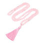 8MM Beads Chakra Long Mala Necklace Natural Stone Meditation Statement Necklace Japa Yoga Buddhist Rosary Prayer Charm Beaded Tassel Necklace - color: Rose Quartz