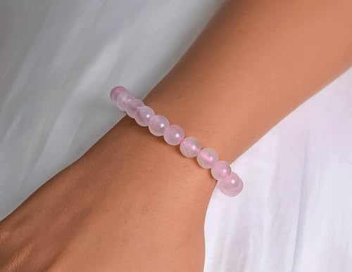 Fashion Natural Gemstone Bracelet | 8mm Beads Size Natural Stone Healing bracelet for Men and Women (Rose Quartz)
