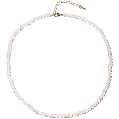 Simple Choker Necklace for Women Real Stone and Crystals Necklaces 4mm Beaded Choker Jewelry Meditation Gift for Women (16"+2") - style: White Agate