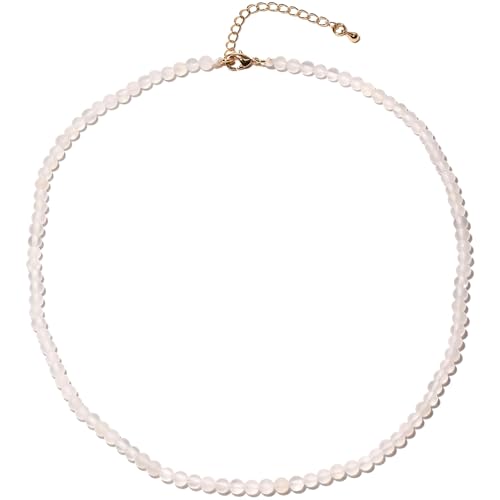 Simple Choker Necklace for Women Real Stone and Crystals Necklaces 4mm Beaded Choker Jewelry Meditation Gift for Women (16"+2") - style: White Agate