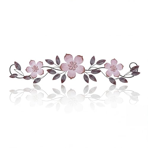 Wesiti Metal Flower Wall Decor Vintage Metal Flower Wrought Iron Scroll Sculpture 15.7''x3.7'' Not 3D, Flat Farmhouse Leaf Wall Decor with Nails for Summer Bedroom Kitchen Indoor Outdoor(Purple) - color: Purple