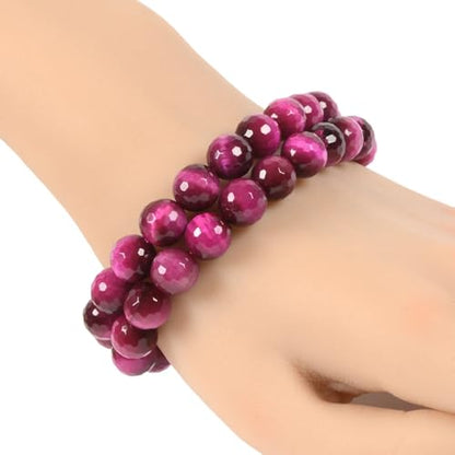 Justinstones Gemstone Crystals Chakra Beads Bracelet Crystal Healing 10mm Round Stretchable Bracelet for Her Gift - color: Faceted Dyed Rose Tiger Eye