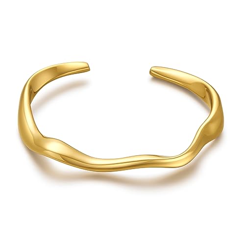 WOWORAMA Teardrop Gold Cuff Bracelets for Women Adjustable 18K Gold Plated Chunky Open Cuff Bangle Bracelets Minimalist Thick Gold Wrist Cuff Bracelets - color: Irregular Cuff - Gold Round