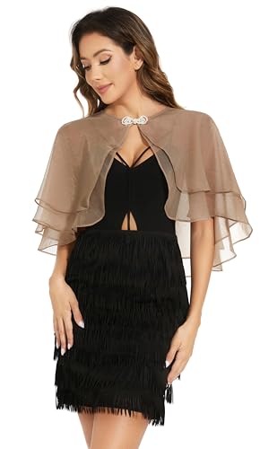 Women's Sheer Tencel Shawls and Wraps for Evening Dresses Soft Wedding Cape Lightweight Bridesmaid Scarves Cover Up - color: Deep Camel