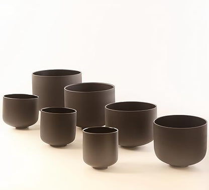 Leize 6-12 inch Chakra Tuned 432hz Set of 7 Quartz Black Crystal Singing Bowls with Heavy Duty Carrying Cases and Singing Bowl Mallet Suede Strikers