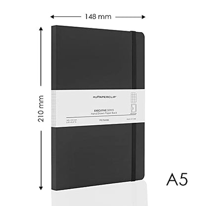 myPAPERCLIP Executive Series A5 Checks/Square Grid Notebook | 192 Pages, 80 GSM, Soft Cover, A5 (5.83 x 8.27 in) | Flat Lay | Bookmark, Elastic Closure & Back Pocket | Black - color: Black, size: A5, Checks