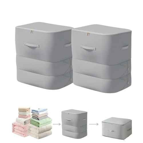Ultra Space Saving Self Compression Organizer, 3-Layer Zipper Comforter Storage Bag, Thick Satin Fabric Compression Storage Bag for Comforters Blankets Bedding Duvet Pillow (Gray, X-Large, 2PCS) - color: Gray-2PCS