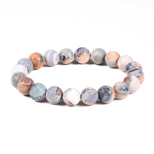 Justinstones Gem Semi Precious Gemstone 10mm Round Beads Stretch Bracelet 7 Inch Unisex - color: Matte Pink Zebra