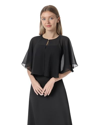 Chiffon Capelet Soft capes Shawls and Wraps for Evening Dress Wedding Cape 1920s shawl accessories for women - color: Black