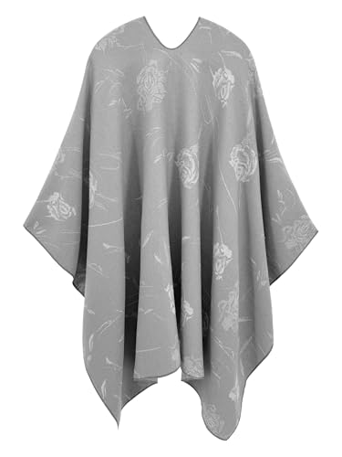 Women's Elegant Shawl Wraps, Soft Open Front Poncho Cape, Reversible Casual Cardigan Shawls for Gift Travel - color: Pearl Gray