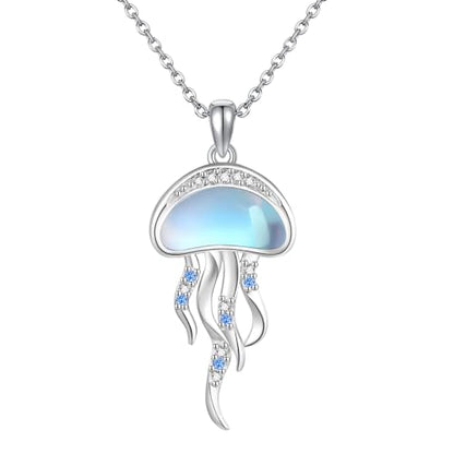 Sterling Silver Cute Animal Pendant Necklace Fox/Snake/Unicorn/Owl on Moon/Rabbit/Horse Necklace Jewelry for Women Mom Sister - style: Jellyfish