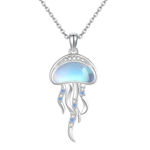 Sterling Silver Cute Animal Pendant Necklace Fox/Snake/Unicorn/Owl on Moon/Rabbit/Horse Necklace Jewelry for Women Mom Sister - style: Jellyfish
