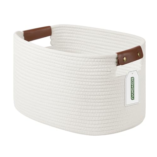 ECDYQXVU Cotton Rope Basket, Storage Baskets with Handle, 15x10x9 Inch Woven Basket for Shelves, Laundry, Towels, Clothes, Books (White 1Pack) - color: White-1Pack, size: 1 Pack