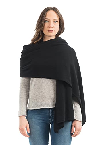 Dalle Piane Cashmere Womens Wool Cashmere Blend Stole Soft Italian Shawl Wrap for Wedding Evening Gift Made in Italy - color: Black