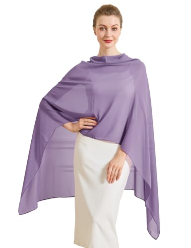 Chiffon Cape Shawl Wrap Scarf 3 Ways to Wear Elegant Sheer Capelet for Evening Dresses Weddings Parties - color: Dark Purple