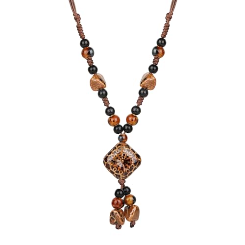 DS Boho Beaded Necklace for Women–Colorful Ceramic & African Tribal Beads, Adjustable Long Chunky Bohemian Jewelry with Gift Box Packaging,Hippie Witchy Vintage Handmade Fashion Statement Necklace - style: style-9