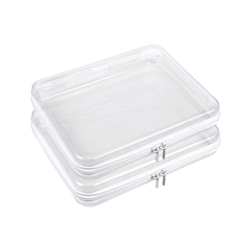 2 Pcs Clear Hard Shell Zipper Case, Portable Clear Zipper Pouches Hard Shell, Waterproof Plastic Transparent Storage Box Set with Double Zips for Cosmetic Stationery Snack Toy Storage Organizer Bins - size: 8in *2PCS