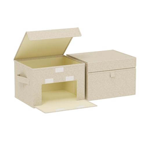 Fabric Storage Boxes, Closet Organizer with Handles, Basket Bins with Flip Cover, Cube Organization for Clothes, Shoes, Blankets, 10.2x7.9x6.7in, Grey and Beige, 2 Pack - color: Beige/Gray, size: 10.2x7.9x6.7 in(2 Pack)