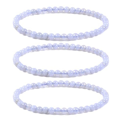 Justinstones Gem Semi Precious Gemstone 3pcs 4mm Round Beads Stretch Bracelet 6.5 Inch Unisex - color: Blue Lace Agate