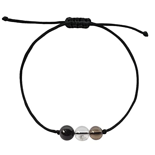 BOHO GARDEN Healing Bead Bracelets - Spiritual Crystal Beaded Bracelet - Made of 3 Real & Natural Gemstones, Adjustable 3-9.7” Black Rope - Gem Stones Jewelry for Men, Women, Teens (13+) - 8mm Bead - color: Protection