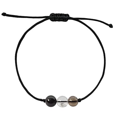 BOHO GARDEN Healing Bead Bracelets - Spiritual Crystal Beaded Bracelet - Made of 3 Real & Natural Gemstones, Adjustable 3-9.7” Black Rope - Gem Stones Jewelry for Men, Women, Teens (13+) - 8mm Bead - color: Protection