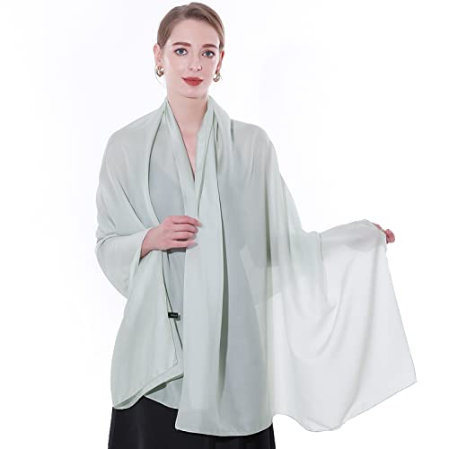Womens Scarf Pashmina Shawls and Wraps for Evening Dresses Like Chiffon Silk Scarf for Bridal Weddings - color: Green-2