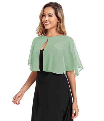 TONGFANTFL Women's Soft Chiffon Capelets Shawls and Wraps for Evening Wedding Cape Bole Cover Up - color: Dusty Sage