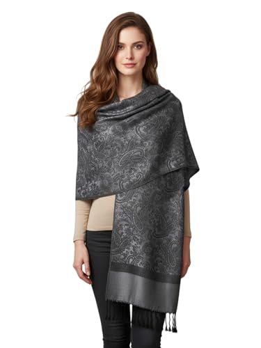 PASKMLNA Paisley Jacquard Pashmina Shawl Wrap Scarf Stole - color: Grey